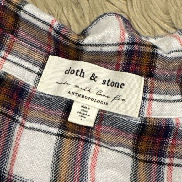Cloth and stone metallic plaid button down blouse large - Picture 2 of 8